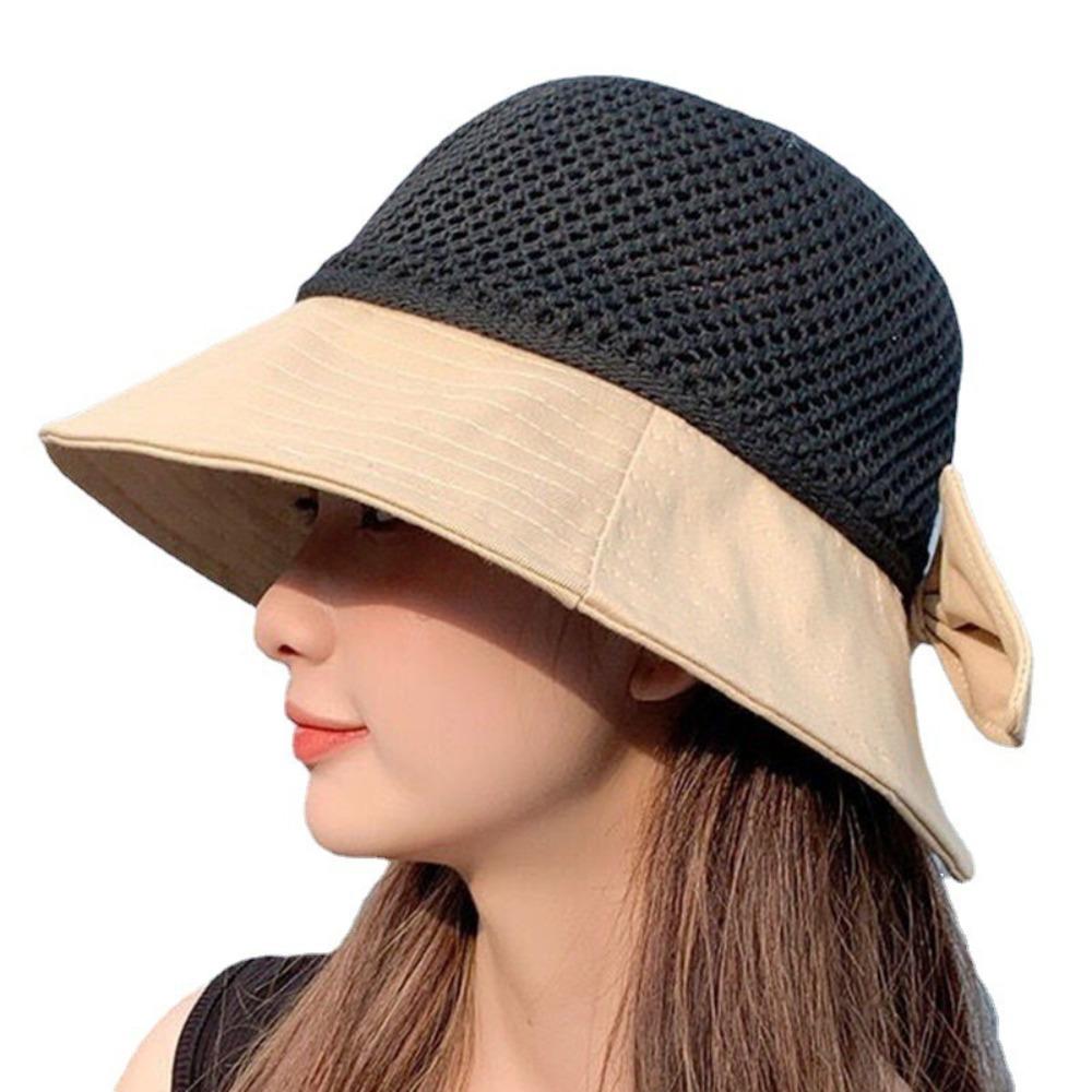 

UV Protection Bowtie Fisherman Hat Crochet Knitted Bucket Hat Trendy Bow Sun Hat Summer