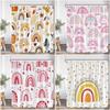 Cartoon Shower Curtain Autumn Leaf Heart Pattern Pink Love Doodle Bathroom Decor Kid Child Polyester Bath Curtain With Hook