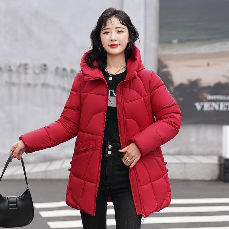 Winter Cotton-padded Women's Hooded Long New Casual Loose Glossy Solid Color Down Cotton-padded Clothes