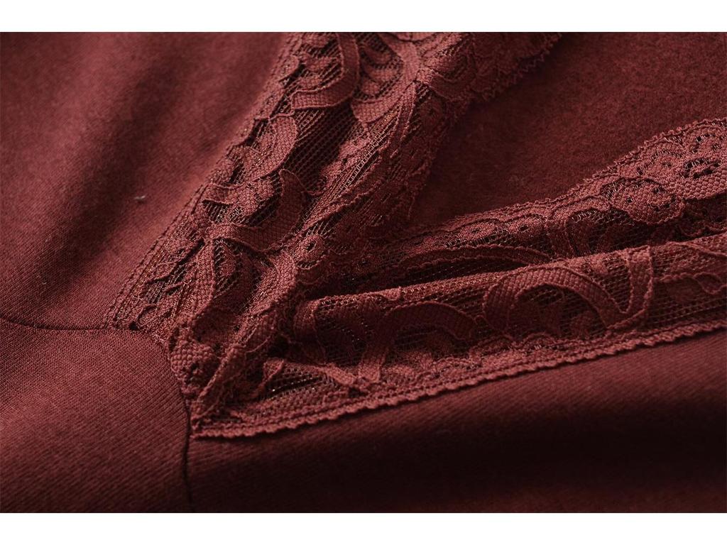 Korean Style Lace Trim V-Neck Slim-Fit Fleece Long Sleeve Women's Top