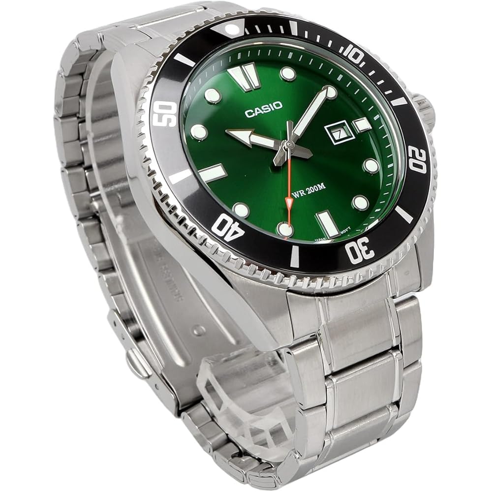 Casio Standard Analog Sports Watch 20 ATM Water Resistant Green Dial Metal Band Men's