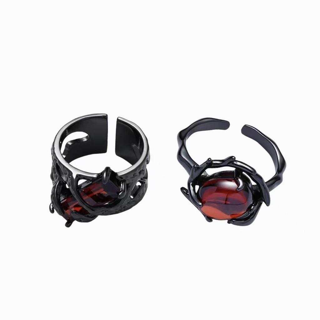 Unisex Dark Style Thorn Ruby Ring - Niche Design, High-End Adjustable Couple's Ring