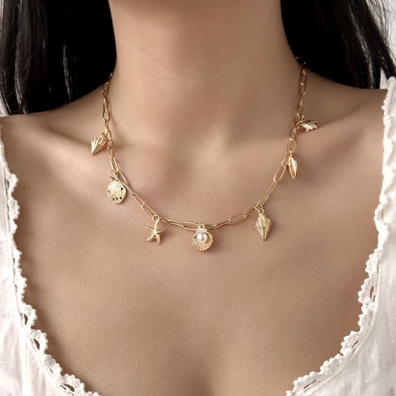 Bohemian Hvězdice Mušle Lastura Želva Přívěsek Náhrdelník Pro Ženy Kouzlo Řetízek Choker Plážové Šperky Dovolenkový Dárek