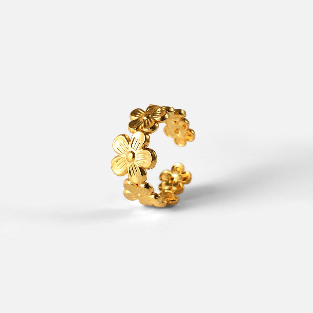 Youthway Edelstahl Blume Verstellbare Öffnungsringe Gold PVD Beschichtet Wasserdichter Fingerschmuck für Frauen Hochzeitsgeschenk