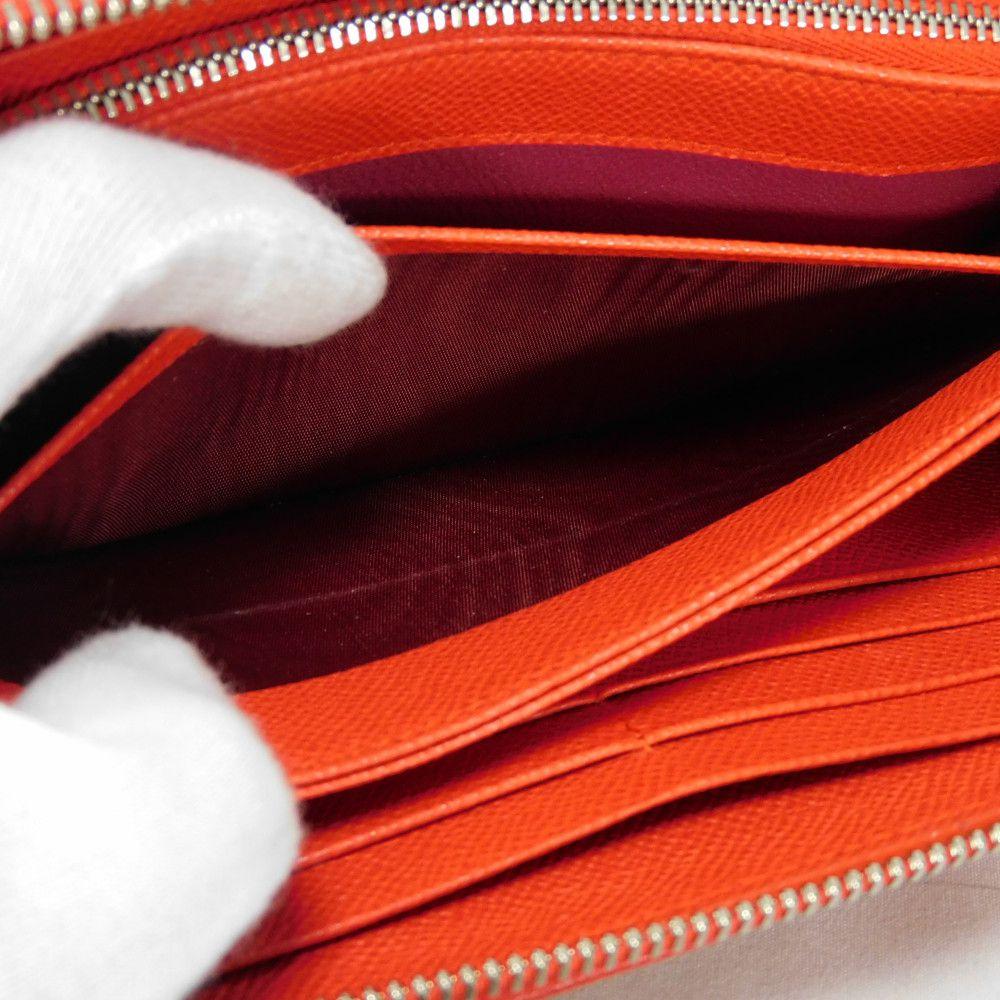 Used 11679 Long Zip Wallet 37690 7940 Grain Calfskin Compartment Zip Around Logo Charm Red Unisex from Japan AUTHENTIC