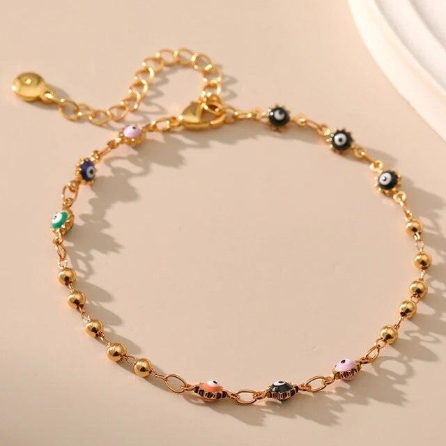 

ANENJERY каплевидная глазурь разноцветные бусины с глазами и кристаллами браслет для женщин винтажная нишевая цепочка вечерние ювелирные изделия подарки на день рождения