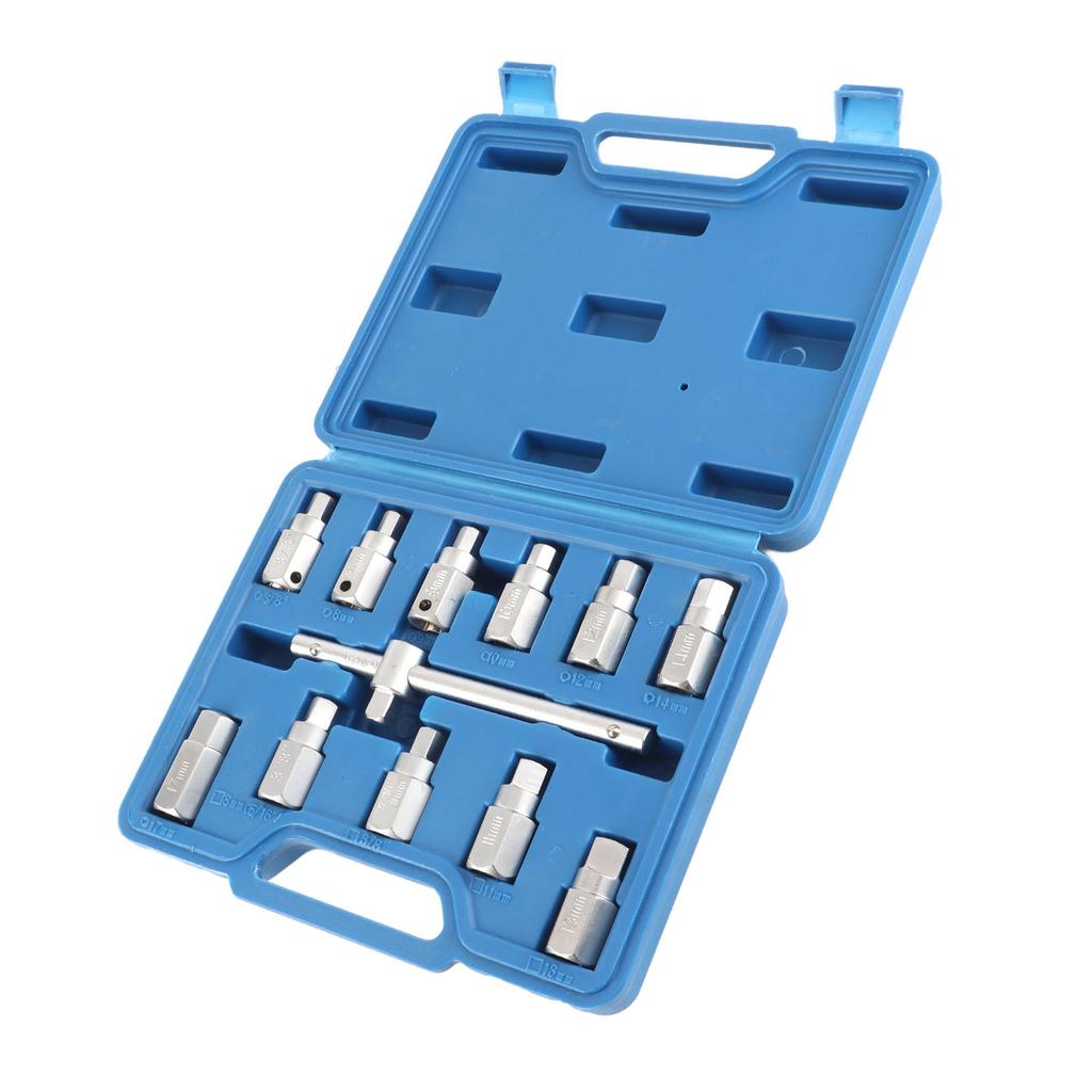 12 Pcs Drain Plug Key Socket Set Axle Oil Sump Spanner Wrench Steel Car Repair Tools for Engine Gear Box