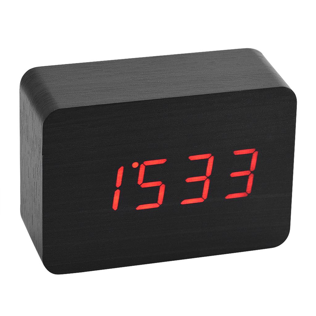 Wooden Electronic Digital Alarm Clock Temperature LED Display Sounds Control