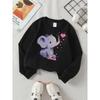 European sizes Cute Elephant Hearts Pink Girls' Fashionable Crewneck Sweatshirt, Western Top, Children's Long Sleeved Casual Tee
