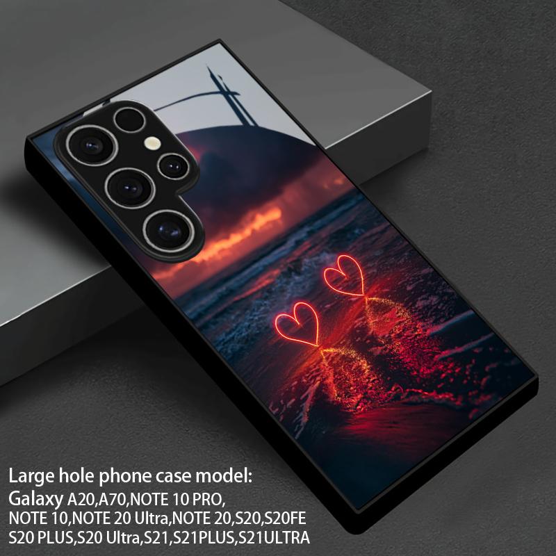 Bian Sea Double Heart Pattern 2D Phone Case for Samsung S26 S25 S24 S23 S22 S21 S20 A56 A36 A16 - Glass Protective Cover