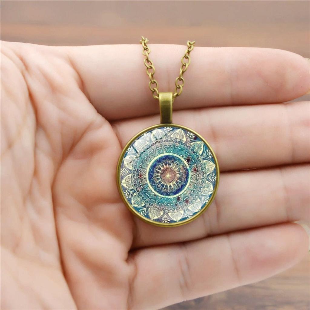 Organic Glass Mandala Flower Pendant Necklace, Laser-Cut Geometric Totem Necklace, Unisex Spiritual Jewelry