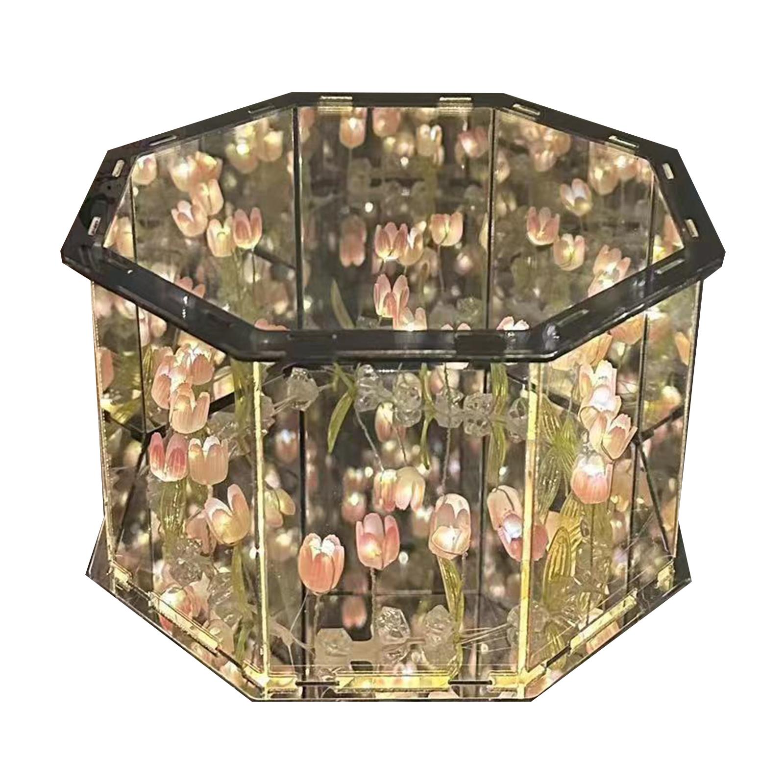 

DIY Flower Sea 3D 20 Flower Tulip LED Night Light Mirror Table Lamps Спальня Украшения Украшения Зеркало Настольные Лампы Подарок розовый