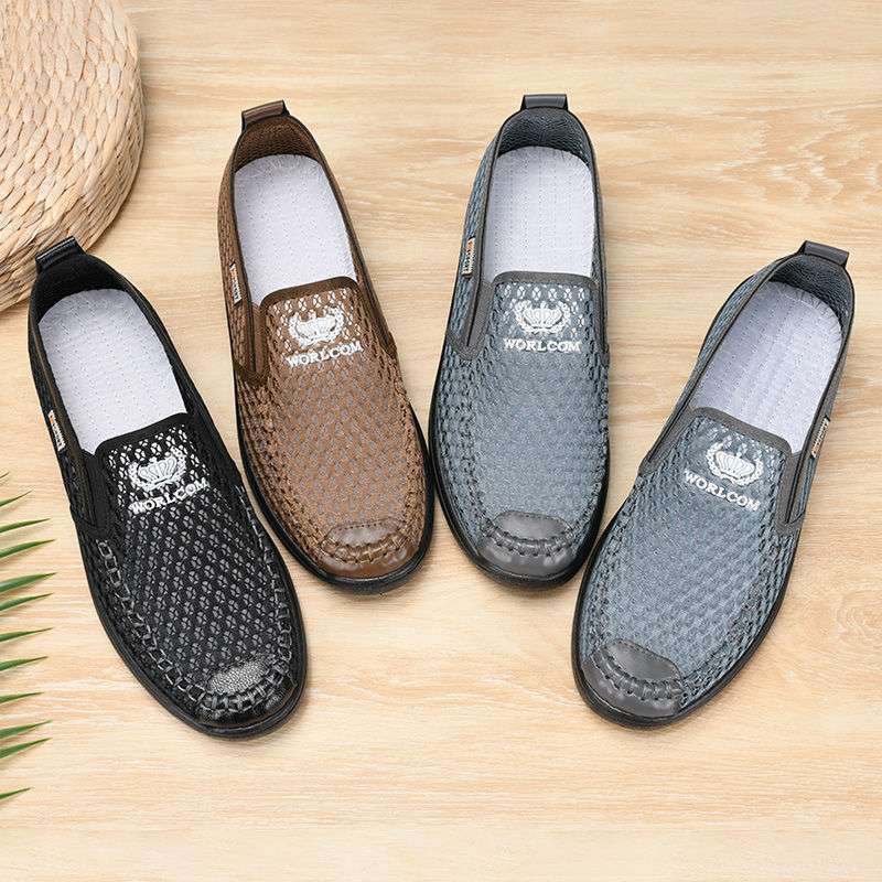 Summer mesh shoes men's breathable hollow thin mesh shoes soft sole non-slip and wear-resistant one-pedal casual shoes men's sandals
