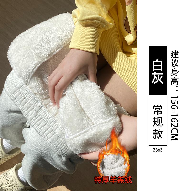 Light Gray Sweatpants Women's Autumn and Winter New High-waisted Small Loose Casual Narrow Version Straight-leg Pants Fleece Sweatpants
