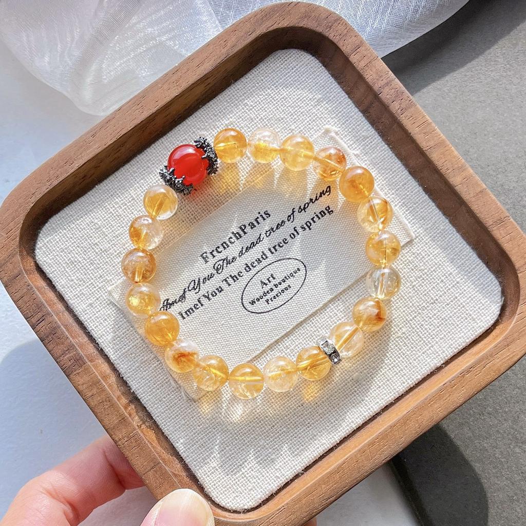 8Mm Autumn And Winter Maillard Natural Citrine Chalcedony Bracelet Bracelet.