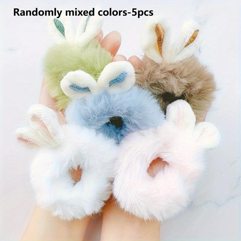 5pcs Cute Winter Plush Hairbands High-value Hair Rope, High Elastic Hair Band Ideal Choice for Christmas, New Year Decorations