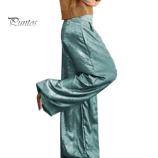 Dámské Dlouhé kalhoty Elastické Kalhoty s vysokým pasem Ležérní Kovové Jednobarevné Široké Kalhoty Kancelář Párty Práce Volnočasové kalhoty