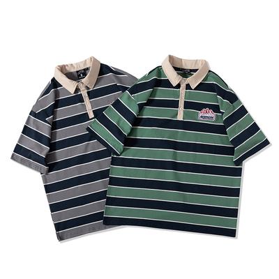 Gestreiftes Poloshirt für Herren mit Revers, Retro, lockeres Kurzarmhemd, schmales gestreiftes T-Shirt