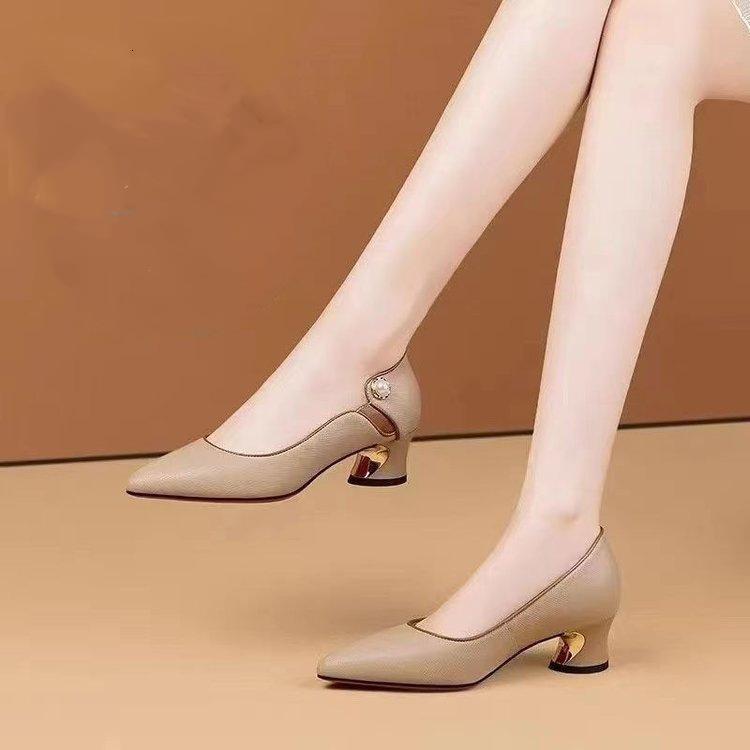 Women's Square Heels Pointed Casual High Heels Shallow Mouth Thick Heeled Banquet Shoes