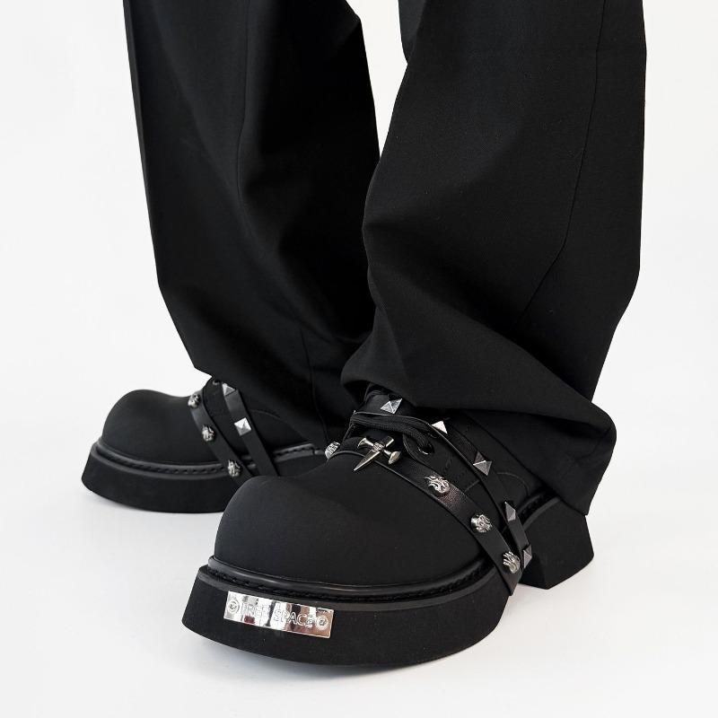 Men's Women Thick-soled Big-head Retro Derby Shoes Fashion High Quality Leather Shoes Rivet Metal Decoration Men Women Sneakers