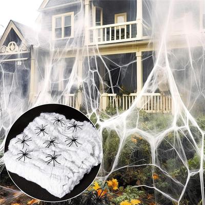 Spider Web Halloween Decorations Set – 200g Stretchable Web + 40 Fake Spiders – Indoor/Outdoor Spooky Party Decor For Haunted House, Garden, Tree