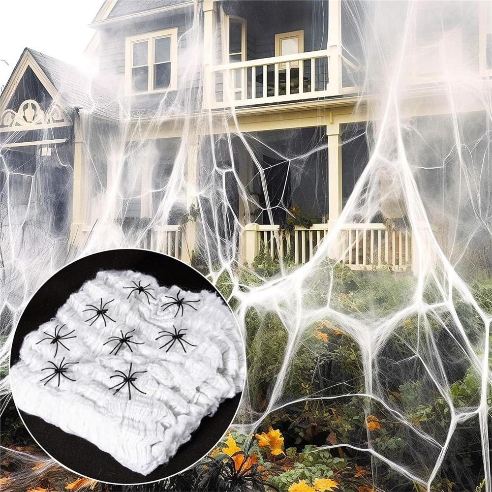 

Spider Web Halloween Decorations - Includes 200g DIY Spider Web And 40 Fake Spiders, Ideal For Spooky Halloween Party Decorations