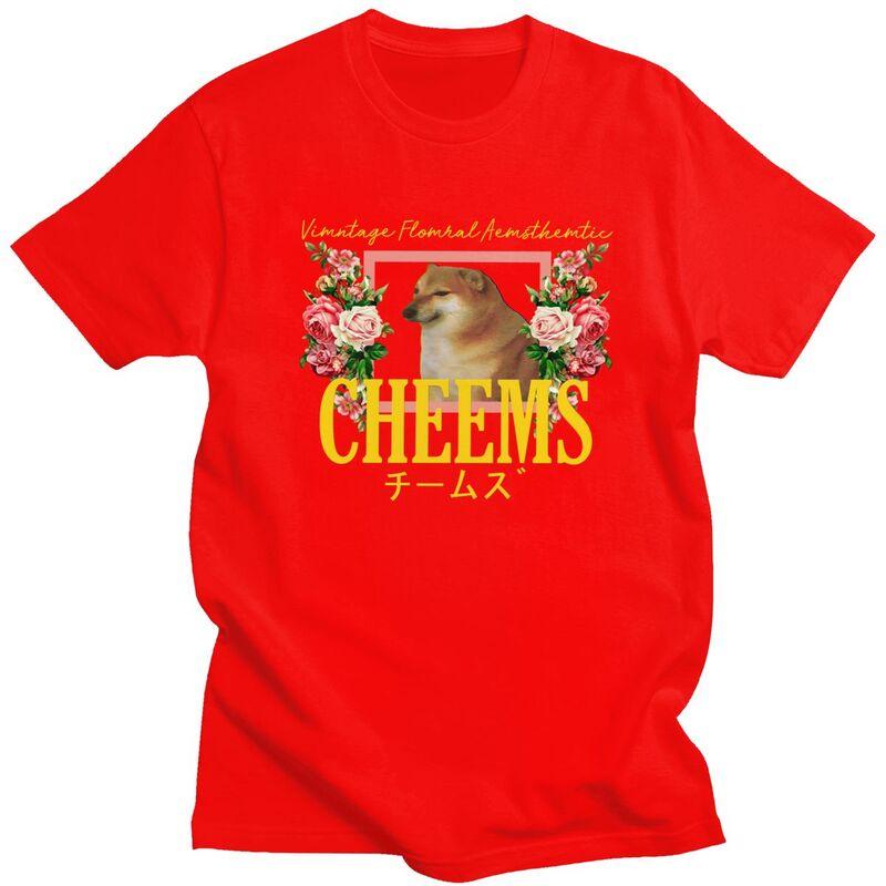 Custom Cheems Vintage Floral Aesthetic T Shirts Men Pure Cotton Tee Tops Funny Shiba Inu Meme Tshirt Tshirt Clothes