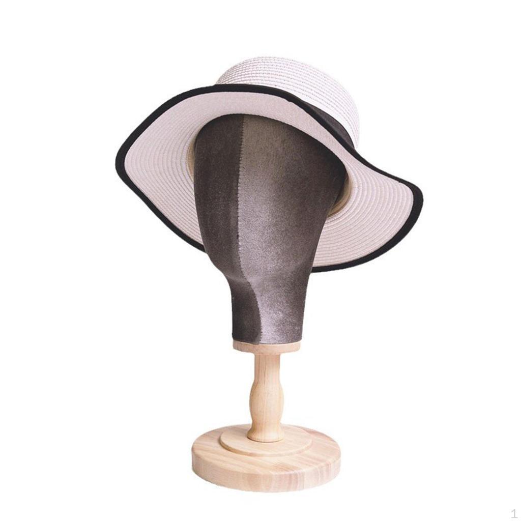 Klobouk Vystavovací Hlava Figurína Stojan na Uskladnění Čepic s Dřevěnou Základnou pro Náhlavní Soupravu Šperky