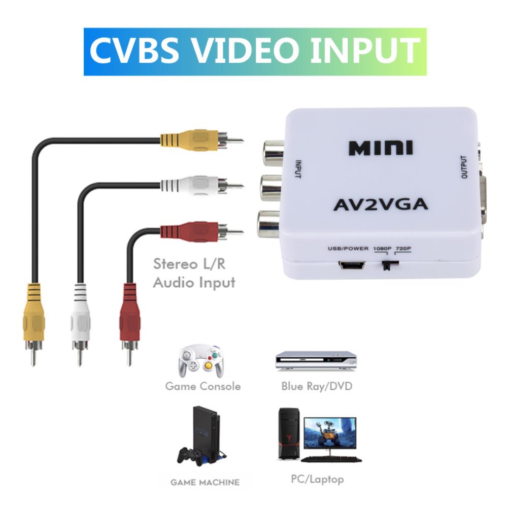 PzzPss 1080P Mini Video Convertor RCA AV To VGA Video Converter Conversor with 3.5mm Audio AV2VGA / CVBS + Audio To PC HDTVGood Product