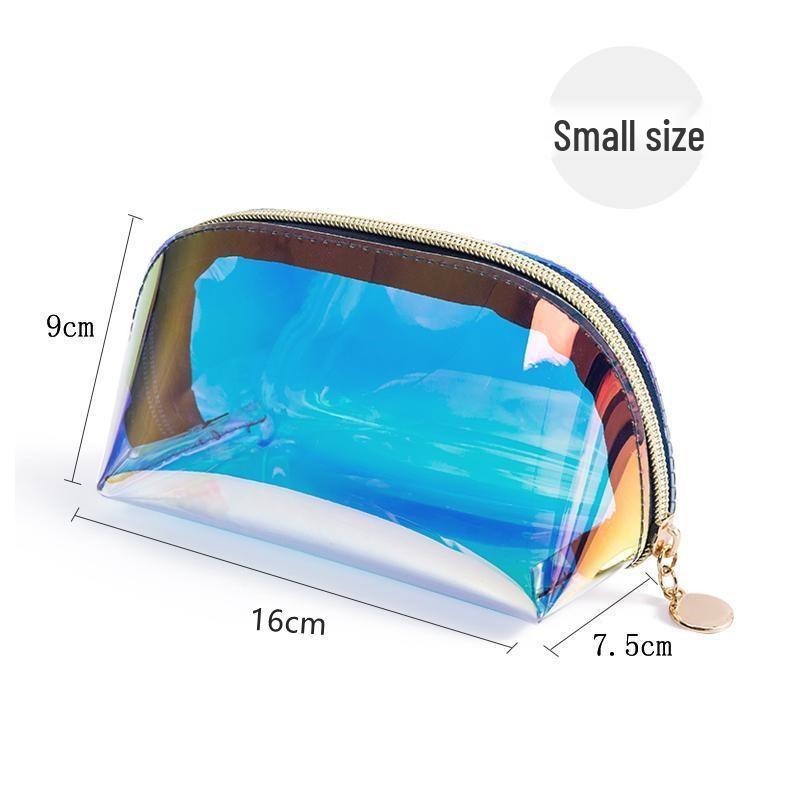 Iridescent Laser Makeup Bag - Thick TPU, Semi-circular, Transparent, Portable Storage