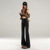 Spring Summer Black Gray High Waist Petite Slim Horse Hoof Micro Flare Denim Pants For Ladies Casual Pants Oversize Denim Trousers