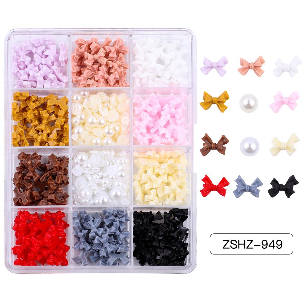 12-Grid Streamer Bow Tie Christmas White Red Resin Bow Nail Jewelry Mixed Set Diy