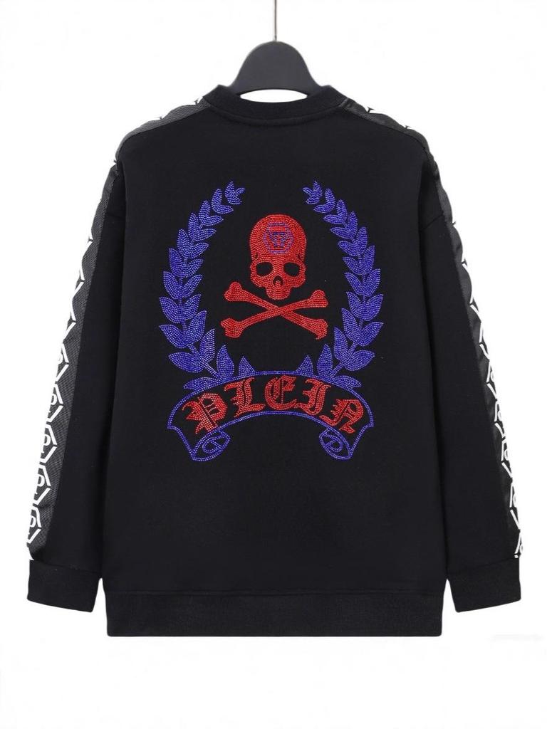Trendy Philip Plein Men's Hoodie: Autumn/Winter Collection, European & American Street Style, Rhinestone Round Neck, Casual Fashion.