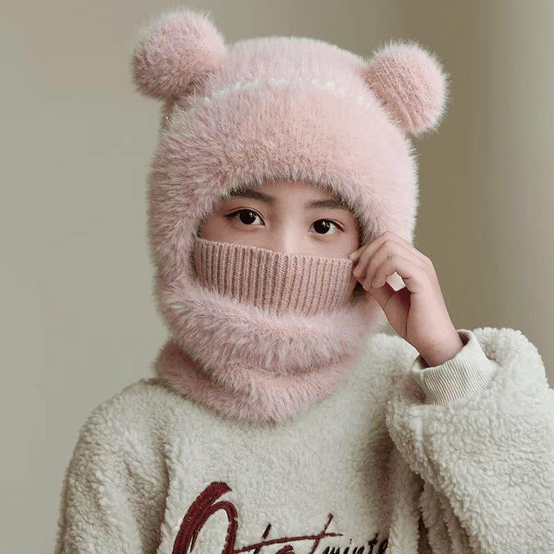 Children's Wool Knit Hooded Scarf with Windproof Ear Protection for Autumn and Winter