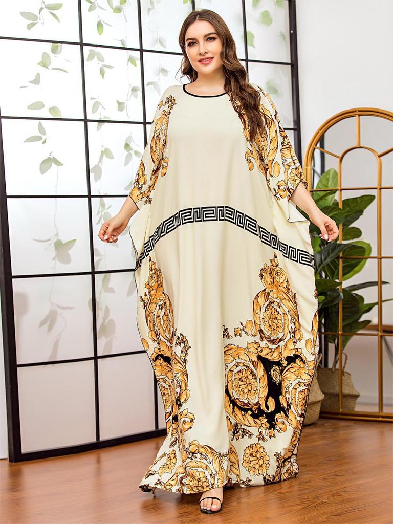 2024 Batwing Sleeve Plus Size Women's Islamic Print Top