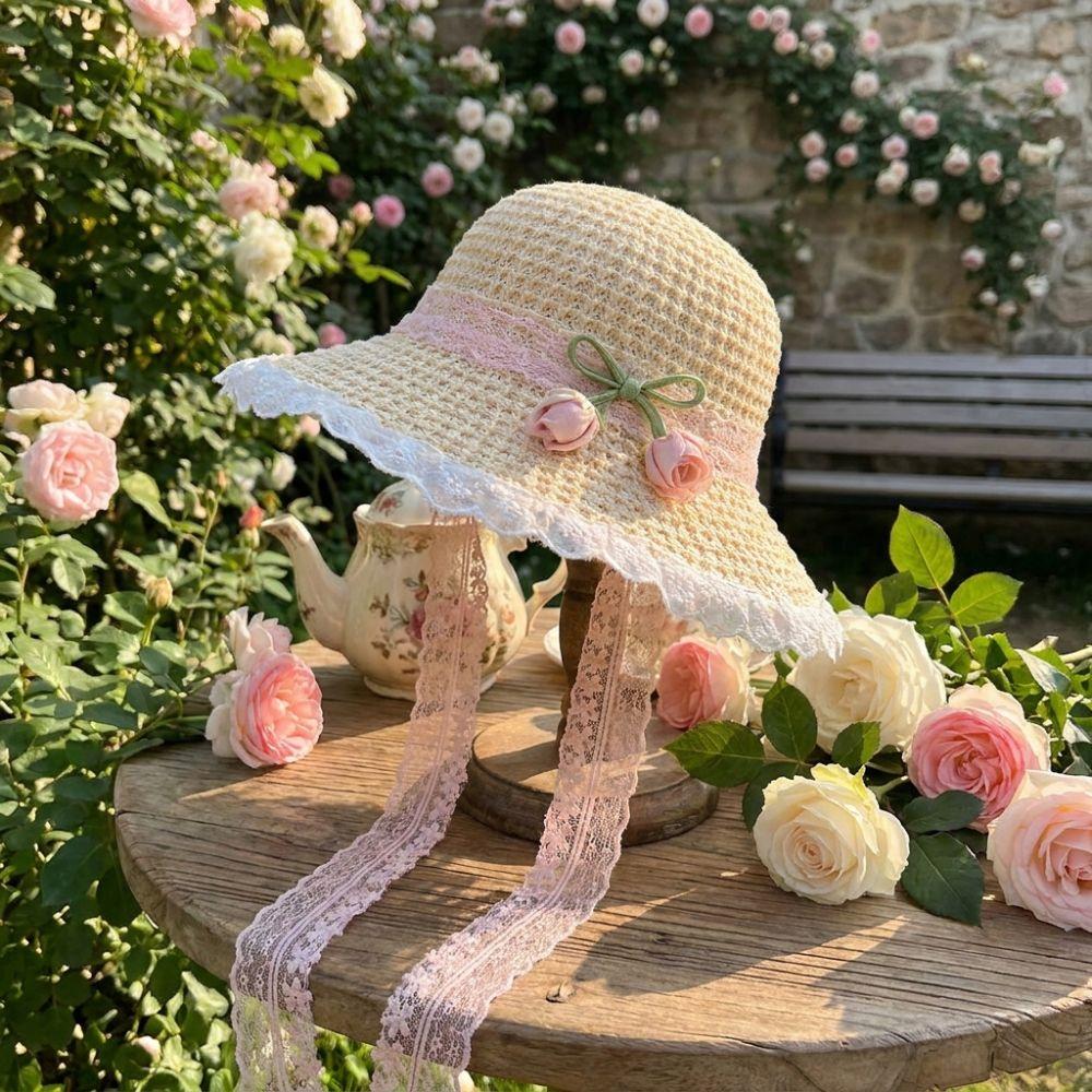 Lace Straw Hat Wide Brim Sunshade Hat Fashion Sunscreen Hat  Summer