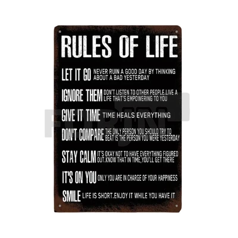 Placa de Metal com Frases Inspiradoras - 10 Regras de Ouro - 7 Regras da Vida - Notas de Sucesso - Pôster em Inglês para Decoração de Parede de Escritório de Empresa