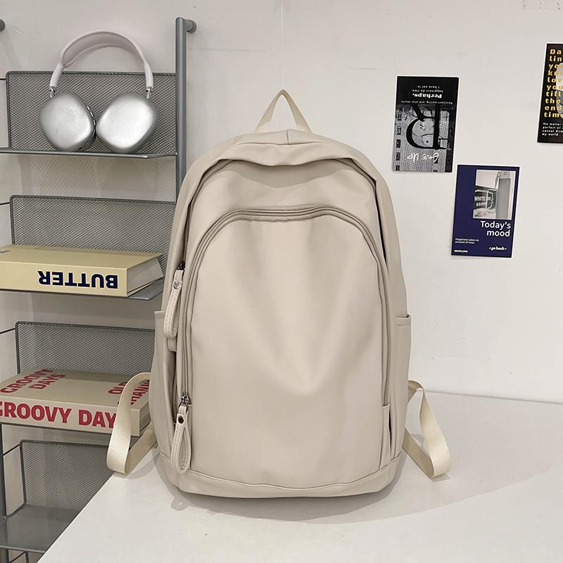 Soft Leather Schoolbag Solid Color Student Backpack Women's Large Capacity Backpack Men Computer Travel Backpack