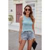 Summer Women's Solid Colour Round Neck Slim Bottom Vest T-Shirt Top