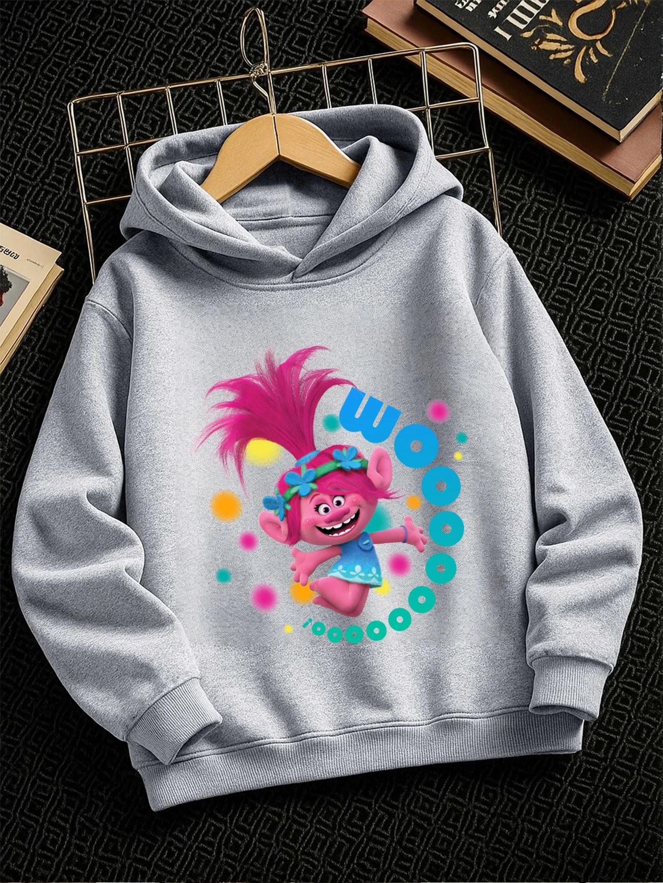 Fun Satin Trolls Kids Zip Up Hoodie Summer Cute Cartoon Crewneck Boys Girls 3-14 100