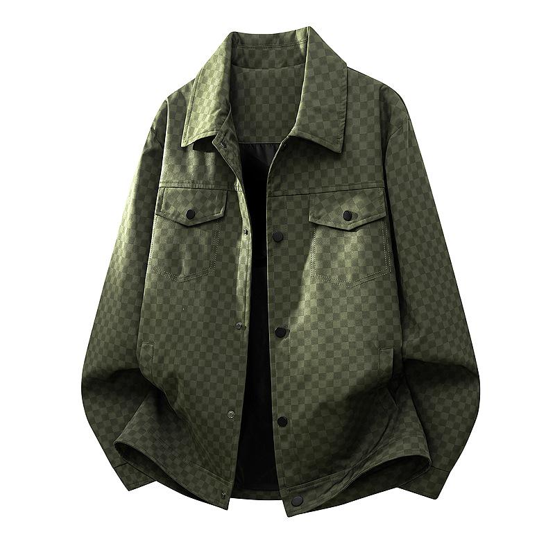 2026 Men's Retro Plaid Jacket - Spring/Autumn Hong Kong Style, Loose Fit, Plus Size, Suitable for Middle-Aged and Young Adults
