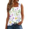 Women's Pleated Square Collar Sleeveless Vest Print T-shirt