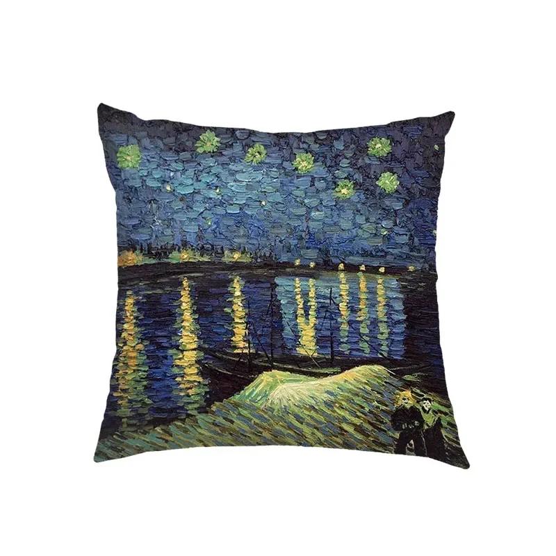 Ölgemälde Kuss von Gustav Klimt Kissenbezug Van Gogh Sternennacht Leinen Kissenbezug Sofa Dekokissenbezüge für Wohnzimmerdekor