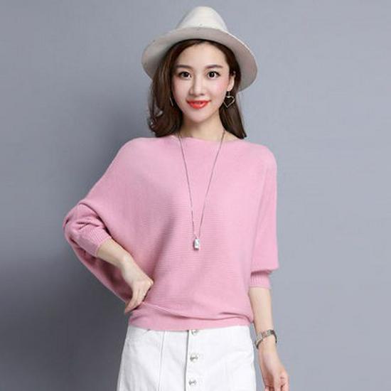 Spring Women's Loose-Fit Bat Sleeve One-Shoulder Sweater - Large Size, Long-Sleeved Top