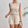 1116 summer new European and American popular round neck sleeveless solid color vest T-shirt set