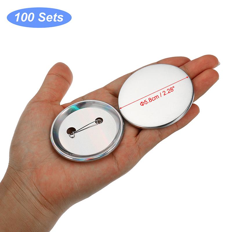 100/200pcs Blank Badge Pin Button Maker Parts Metal DIY Button Material Supplies Reflective Back for Button Maker Machine Round