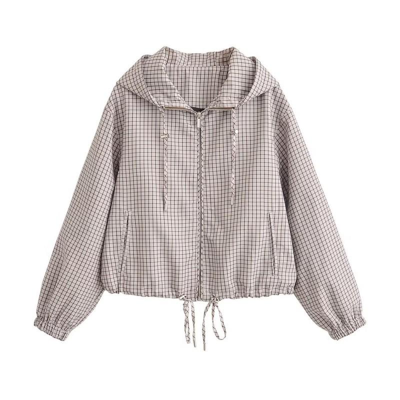 Womens Casual Plaid Hooded Jacket Long Zip Coat Daily Wear