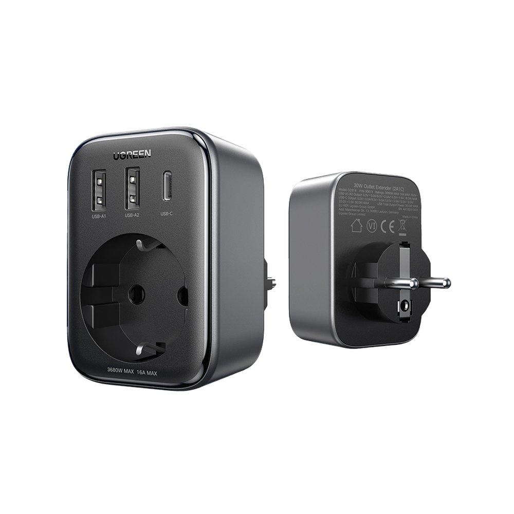 Ugreen 30W Dual-Port Wall Charger with USB-A & USB-C Ports - Universal EU Plug - Black