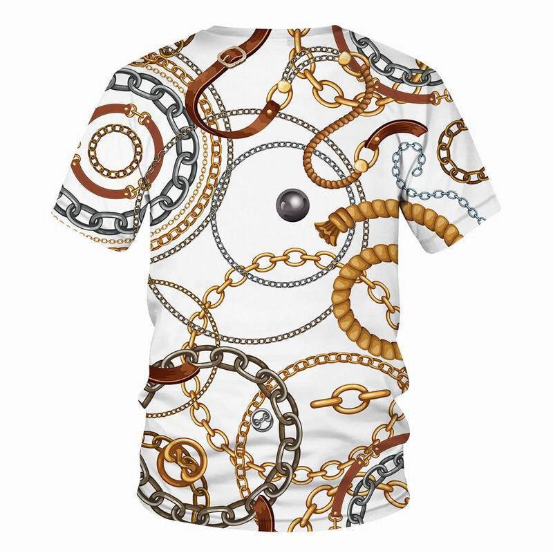 Crystal Necklace Pattern T-shirt Leopard Jewelry 3D Printing T Shirt Round Neck Short Sleeves Summer For Men Street Fashion Tee