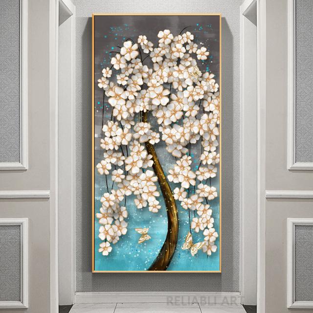 

Абстрактные роскошные цветы, холст, картина, белые цветы, богатое дерево, настенные художественные постеры, принты, гостиная, крыльцо, домашний декор, Cuadros 60cm×170cm NoFrame